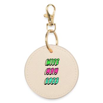 wife mom boss - Round Keyring - oyster - Front