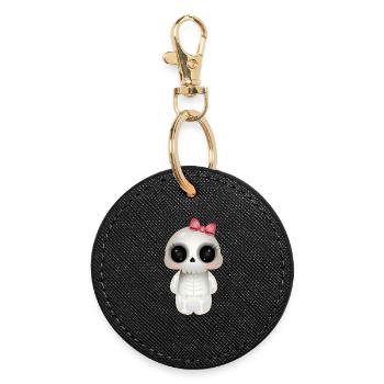 niedlicher Skull mit rosa Schleife - Runder Schlüsselanhänger - Schwarz - Vorne