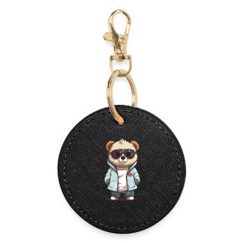 Sunglass Panda in Cool Jacket - Round Keyring - black - Front