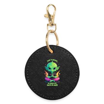 Cute Alien Regulates this ! - Round Keyring - black - Front