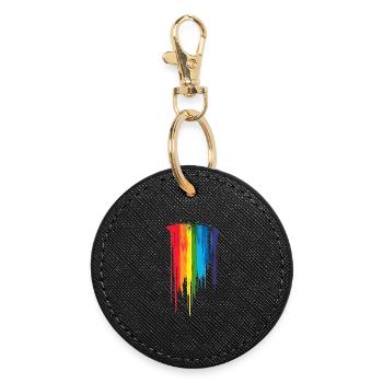 Dezentes und cooles Regenbogen-Design mit tropfender Pride-Flagge - Runder Schlüsselanhänger - Schwarz - Vorne