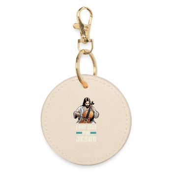 I play cello for Jesus - Round Keyring - oyster - Front