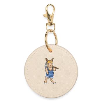 Rabbit Miner Pickaxe Mining - Round Keyring - oyster - Front