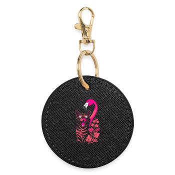 Tropical Cat & Flamingo - Summer 2025 - Round Keyring - black - Front