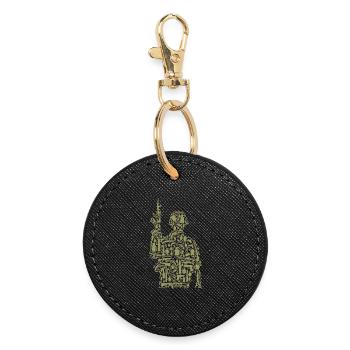 Soldier Silhouette Made of Military Gear  - Round Keyring - black - Front