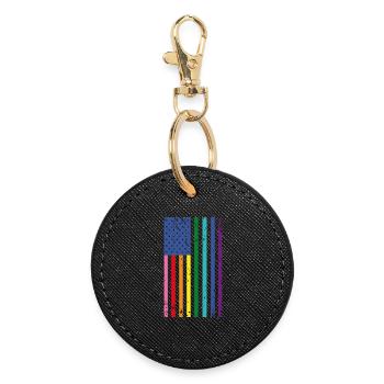 Rainbow USA Flag - Round Keyring - black - Front