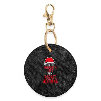Sur la liste des vilains et ne regrette rien XMas Spruch - Porte-clés rond - noir - Devant