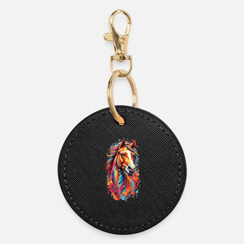 Storm of Colors Horse's Head - Round Keyring - black