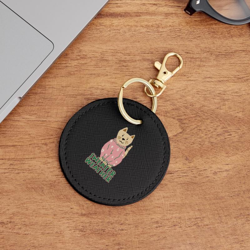 Chat en pull rose – Temps de pull Porte-clés rond