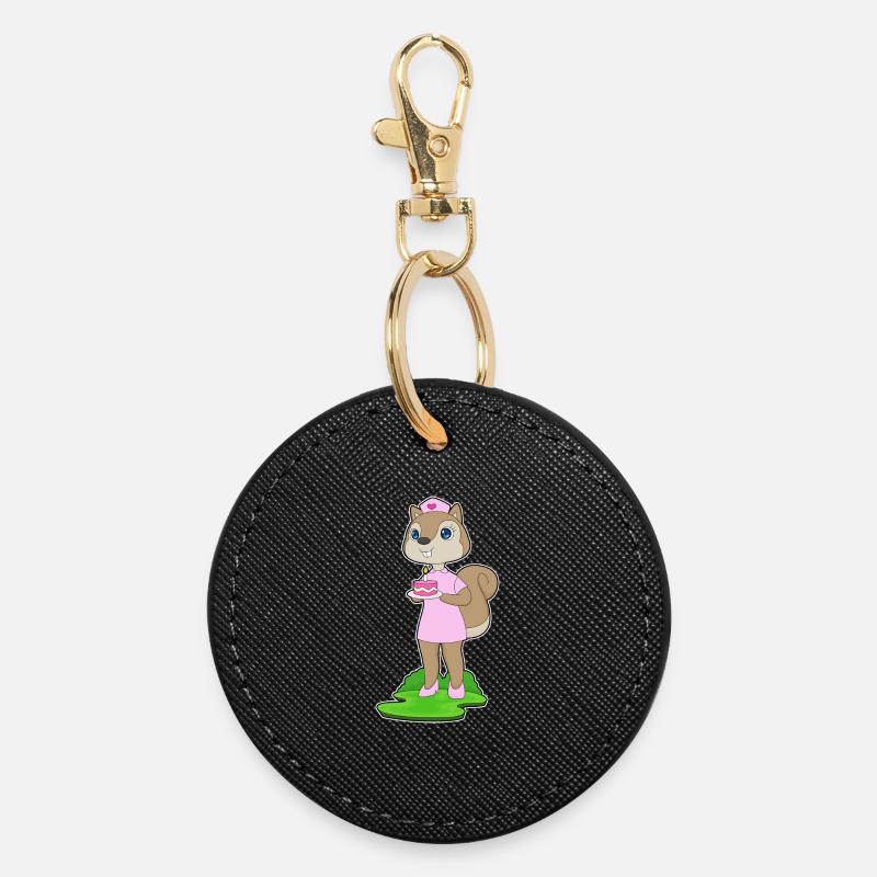 Squirrel Birthday Nurse - Round Keyring - black