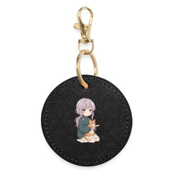 Anime Mädchen Katze Japan Kawaii Katzenliebhaber - Runder Schlüsselanhänger - Schwarz - Vorne