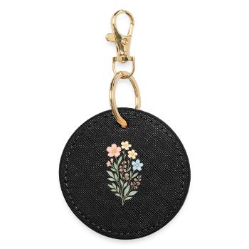 Fleurs pastel style aquarelle - Porte-clés rond - noir - Devant