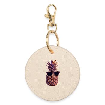 Coole Ananas Mit Sonnenbrille - Runder Schlüsselanhänger - Auster - Vorne