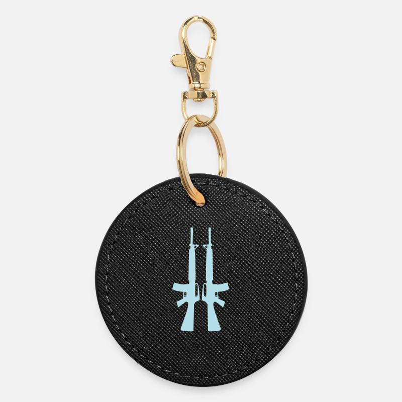 Silhouette du fusil double - Porte-clés rond - noir