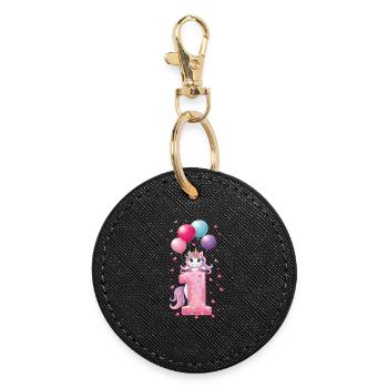 1 Year Girl Cute Unicorn 1st Birthday - Round Keyring - black - Front