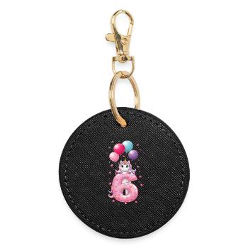 6e anniversaire de la fille Twiny Unicorn 6e - Porte-clés rond - noir - Devant