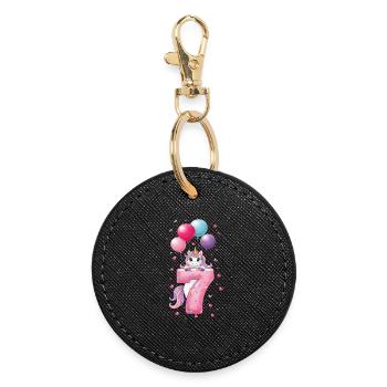 7 ans de fille adorable licorne 7e anniversaire - Porte-clés rond - noir - Devant