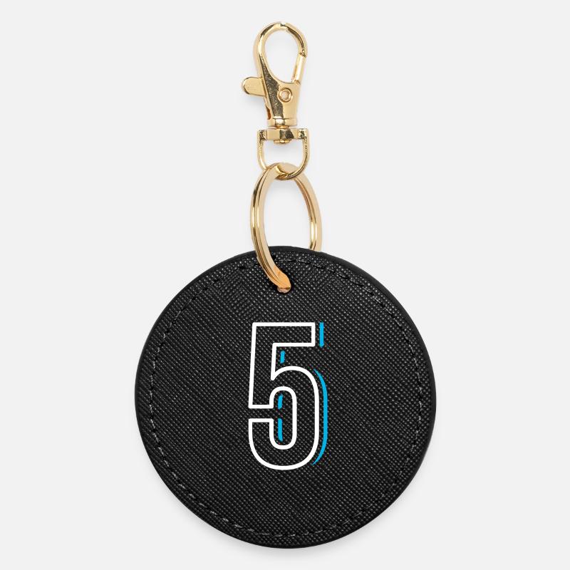 Number 5 - Five - Round Keyring - black