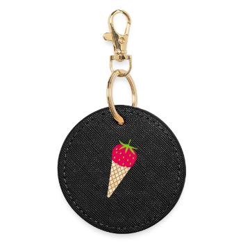 fraise crème glacée fraise temps sucré fruits délicieux fruits - Porte-clés rond - noir - Devant