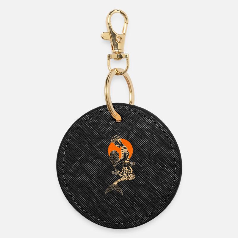 Love Without Borders: Mermaid & Fisherman - Round Keyring - black