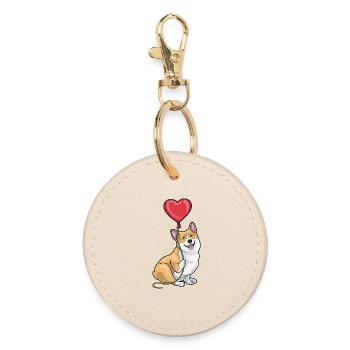 Corgi Balloon - Round Keyring - oyster - Front