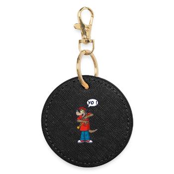 Loup rappeur - Porte-clés rond - noir - Devant