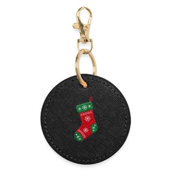 Bestickter Weihnachtsstrumpf – gemütliches Weihnachten (bedruckt) - Runder Schlüsselanhänger - Schwarz - Vorne