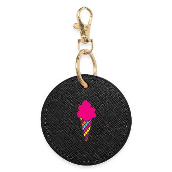 Ice cream cone colorful Icecream Waffle Summer Fun Fan Sweets - Round Keyring - black - Front