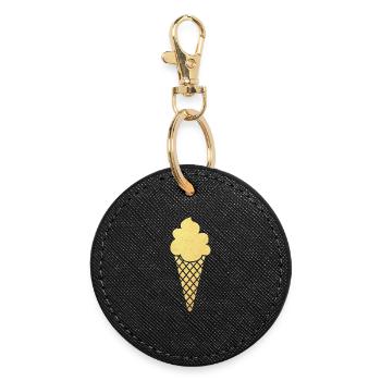 Icecream Cream Gold Golden Cream Waffle Luxury - Round Keyring - black - Front