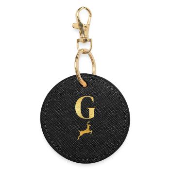 Buchstabe g goldener Hirsch - Geschenkidee - Runder Schlüsselanhänger - Schwarz - Vorne