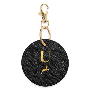 Buchstabe u goldener Hirsch - Geschenkidee - Runder Schlüsselanhänger - Schwarz - Vorne