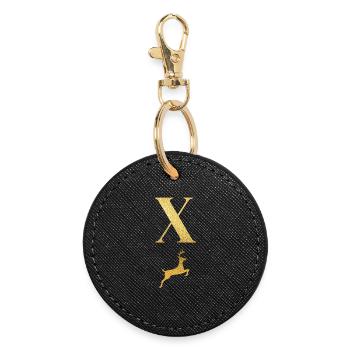 Buchstabe x Goldener Hirsch - Geschenkidee - Runder Schlüsselanhänger - Schwarz - Vorne