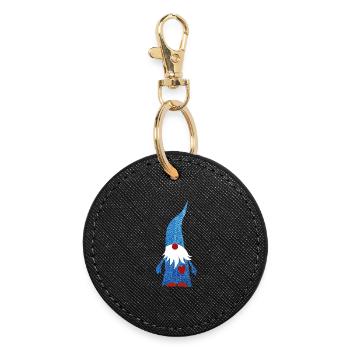 Gnome Jeans Heart Christmas Xmas Woodland Decoration Fan - Round Keyring - black - Front