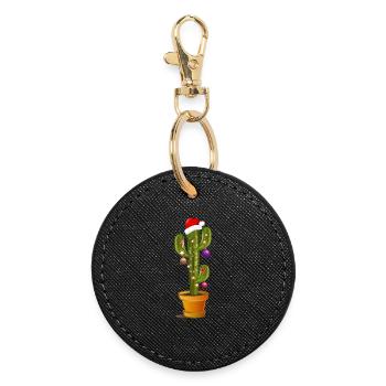 Christmas decorated cactus for Christmas - Round Keyring - black - Front