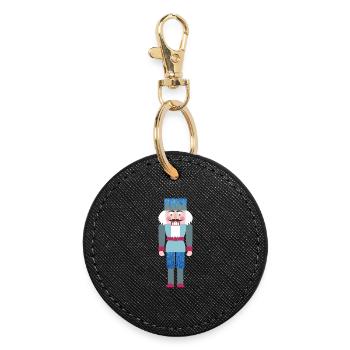 Nutcracker Jeans Christmas Xmas Decoration Wooden Figurine - Round Keyring - black - Front