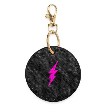 Glowing Pink Lightning - Round Keyring - black - Front