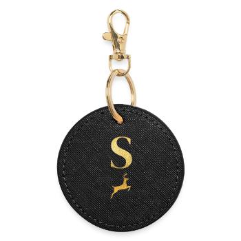 Buchstabe s goldener Hirsch - Geschenkidee - Runder Schlüsselanhänger - Schwarz - Vorne