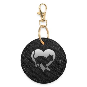 Cat kitten in a heart - Round Keyring - black - Front