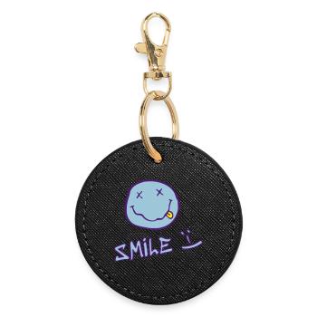 Visage souriant - Porte-clés rond - noir - Devant