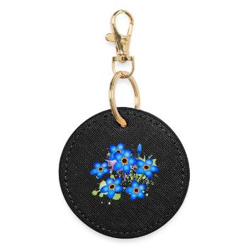 graffiti bleu vif oublie-moi-pas - Porte-clés rond - noir - Devant