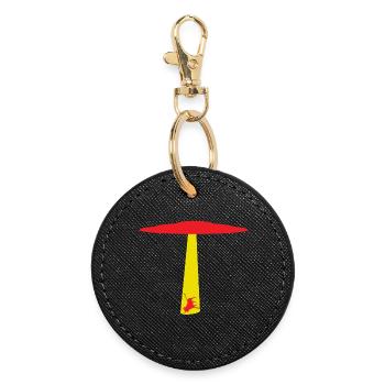 UFO abduction of a bull - Round Keyring - black - Front