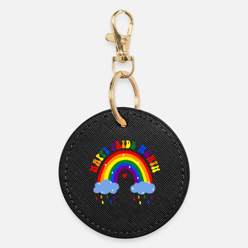 Joyeux mois de la fierté LGBT Rainbow - Porte-clés rond - noir