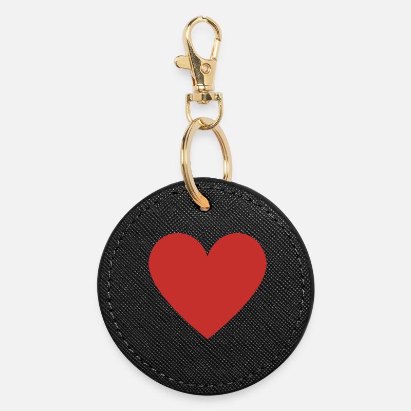 Red Heart Shape - Round Keyring - black