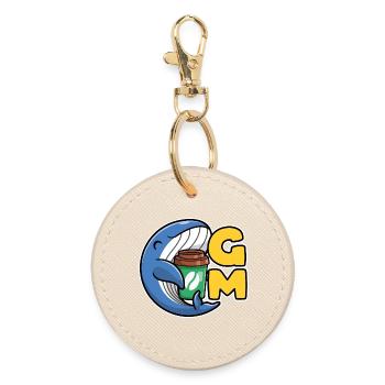 Web3 whale with a coffee that says Good Morning - Round Keyring - oyster - Front