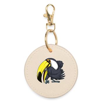 Toucan Musician Harmonica Music - Round Keyring - oyster - Front