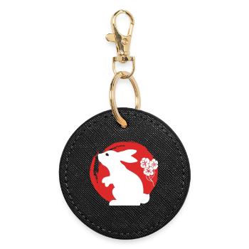 Bunny Silhouette Japanese - Round Keyring - black - Front