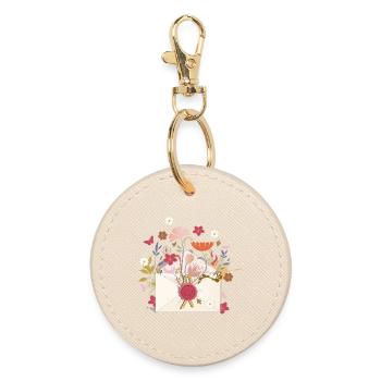floraler Briefumschlag mit Blüten und Siegel - Runder Schlüsselanhänger - Auster - Vorne