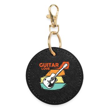 guitare amour musique illustration vintage rétro - Porte-clés rond - noir - Devant