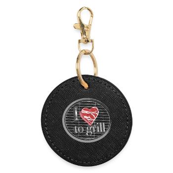 Meat as a heart on the grill - love for grilling - Round Keyring - black - Front