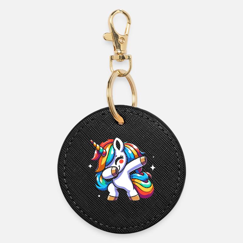 Dabbing Unicorn – Colorful, Fun Design - Round Keyring - black
